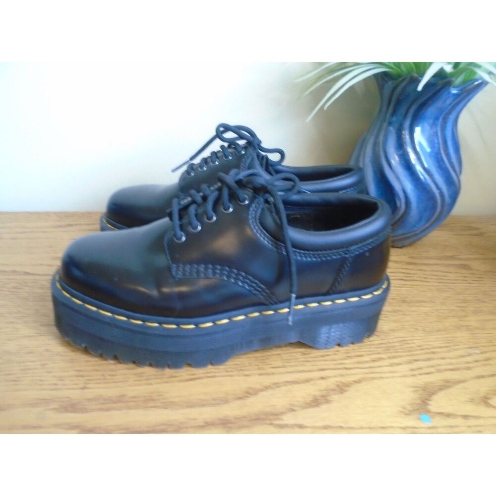Dr. Martens 8053 QUAD Platform Leather Oxfords BLACK Womens 8 Mens 7